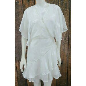 New TwoSisters The Label Dress Womens 6 White Feather Print Chiffon Mini